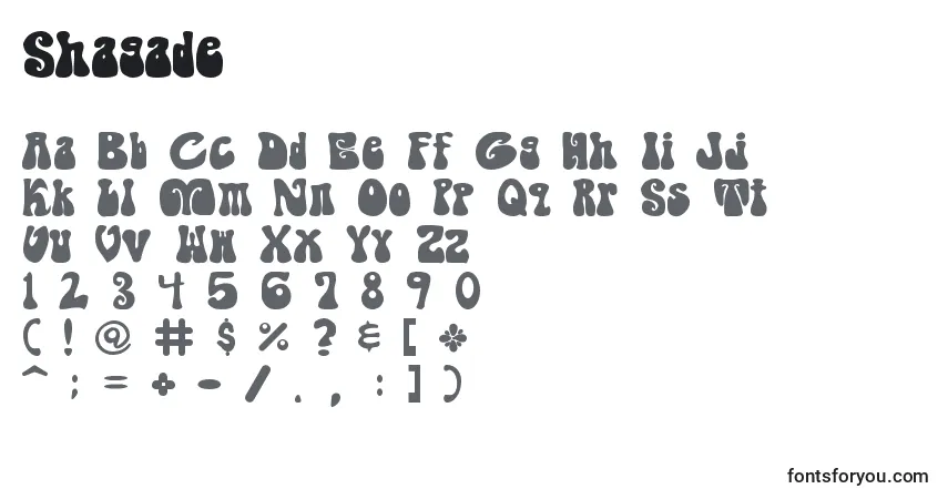 Czcionka Shagade – alfabet, cyfry, specjalne znaki