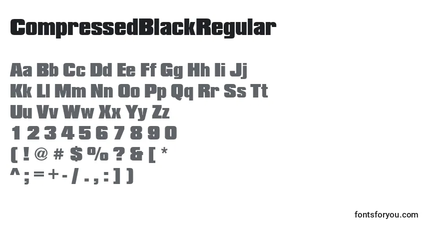 A fonte CompressedBlackRegular – alfabeto, números, caracteres especiais