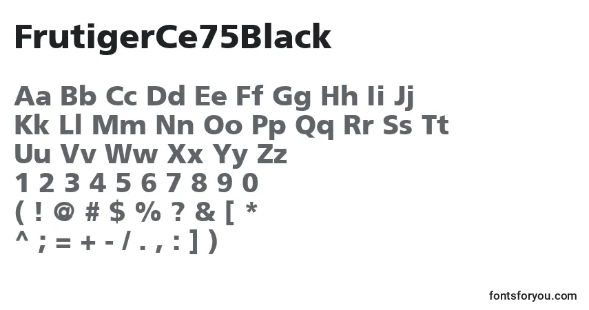 A fonte FrutigerCe75Black – alfabeto, números, caracteres especiais