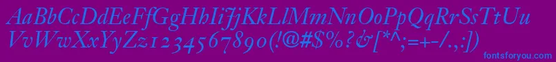 JansonOldstyleSsiItalicOldstyleFigures Font – Blue Fonts on Purple Background
