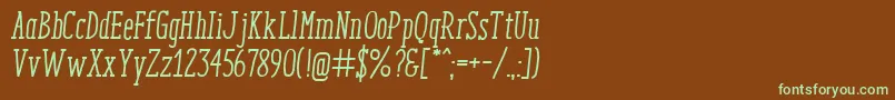 フォントEnyoSlabMediumItalic – 緑色の文字が茶色の背景にあります。