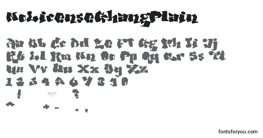 A fonte NoLicenseGhangPlain – alfabeto, números, caracteres especiais
