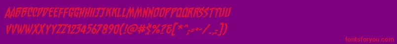 ChainsawzBbItalic-Schriftart – Rote Schriften auf violettem Hintergrund