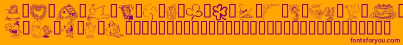 KrIrishKat1-fontti – violetit fontit oranssilla taustalla