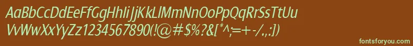 フォントDialogCondItalic – 緑色の文字が茶色の背景にあります。