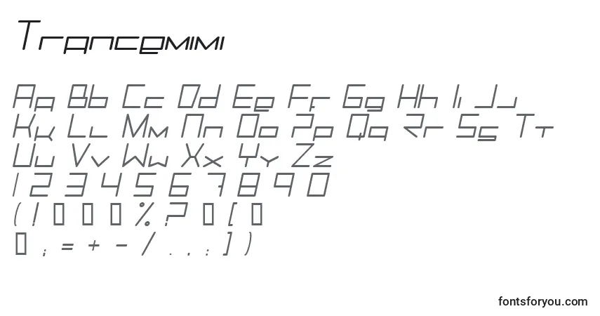 Schriftart Trancemimi – Alphabet, Zahlen, spezielle Symbole