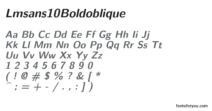 A fonte Lmsans10Boldoblique – alfabeto, números, caracteres especiais