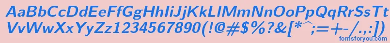Шрифт Lmsans10Boldoblique – синие шрифты на розовом фоне