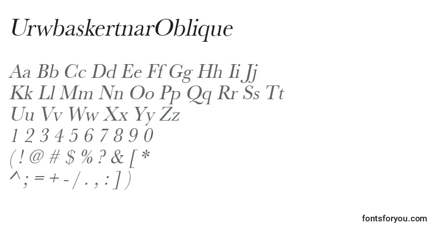 Шрифт UrwbaskertnarOblique – алфавит, цифры, специальные символы