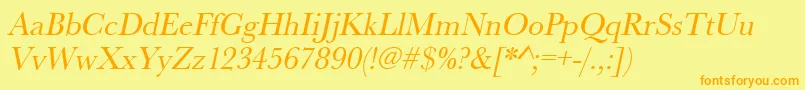 UrwbaskertnarOblique-Schriftart – Orangefarbene Schriften auf gelbem Hintergrund