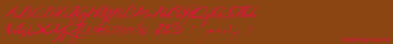 フォントQuidproquo – 赤い文字が茶色の背景にあります。