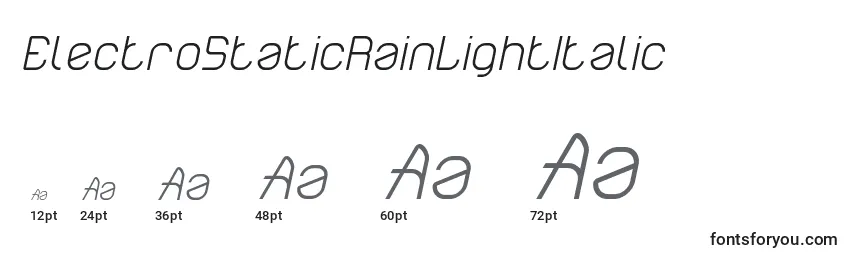 Размеры шрифта ElectroStaticRainLightItalic