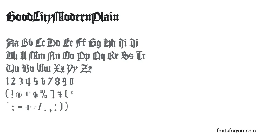 Schriftart GoodCityModernPlain – Alphabet, Zahlen, spezielle Symbole