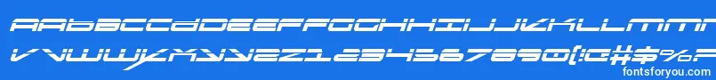 OramacLaserItalic-Schriftart – Weiße Schriften auf blauem Hintergrund