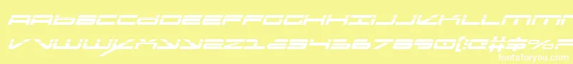 Fonte OramacLaserItalic – fontes brancas em um fundo amarelo