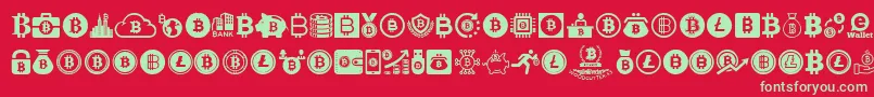 Bitcoin-Schriftart – Grüne Schriften auf rotem Hintergrund