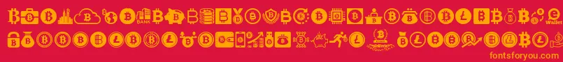 Bitcoin-Schriftart – Orangefarbene Schriften auf rotem Hintergrund