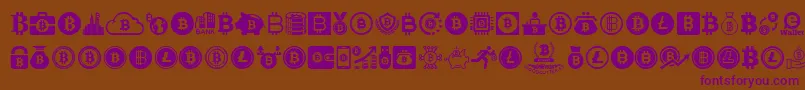 Bitcoin-Schriftart – Violette Schriften auf braunem Hintergrund