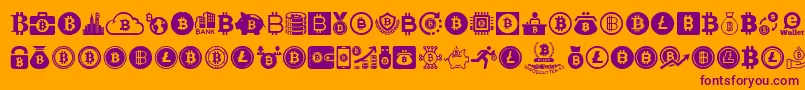 Bitcoin-Schriftart – Violette Schriften auf orangefarbenem Hintergrund