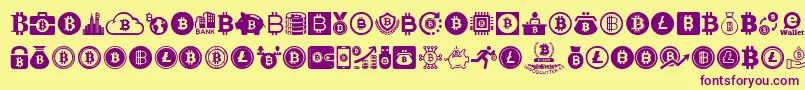 Bitcoin-Schriftart – Violette Schriften auf gelbem Hintergrund