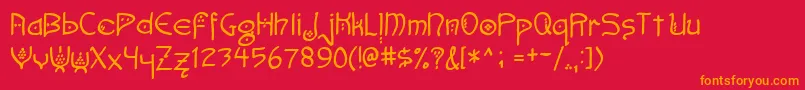 Faemoot4o-Schriftart – Orangefarbene Schriften auf rotem Hintergrund