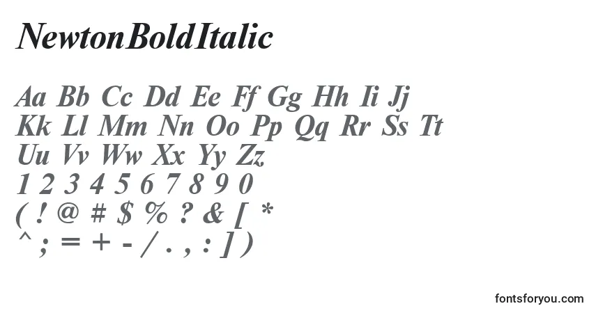 Schriftart NewtonBoldItalic – Alphabet, Zahlen, spezielle Symbole