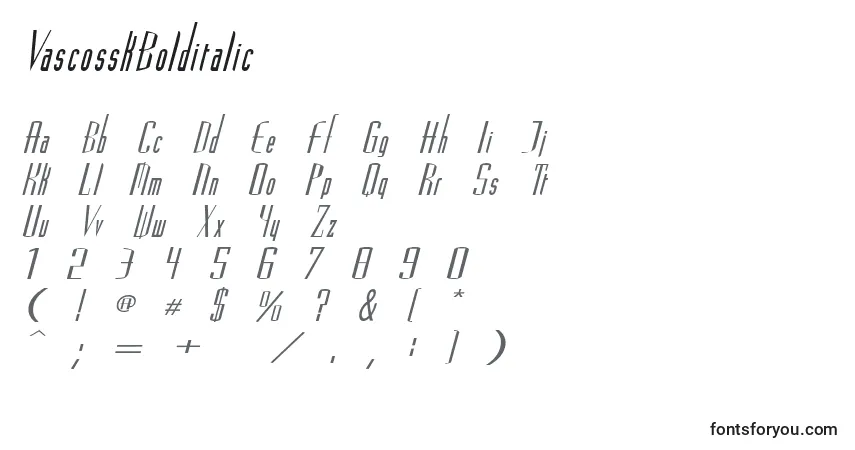 A fonte VascosskBolditalic – alfabeto, números, caracteres especiais
