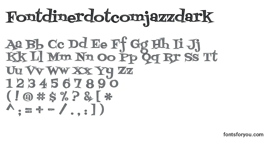 Czcionka Fontdinerdotcomjazzdark – alfabet, cyfry, specjalne znaki