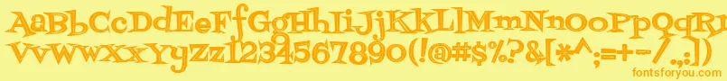 Fontdinerdotcomjazzdark-Schriftart – Orangefarbene Schriften auf gelbem Hintergrund