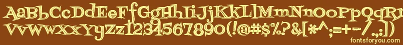 Fontdinerdotcomjazzdark-fontti – keltaiset fontit ruskealla taustalla