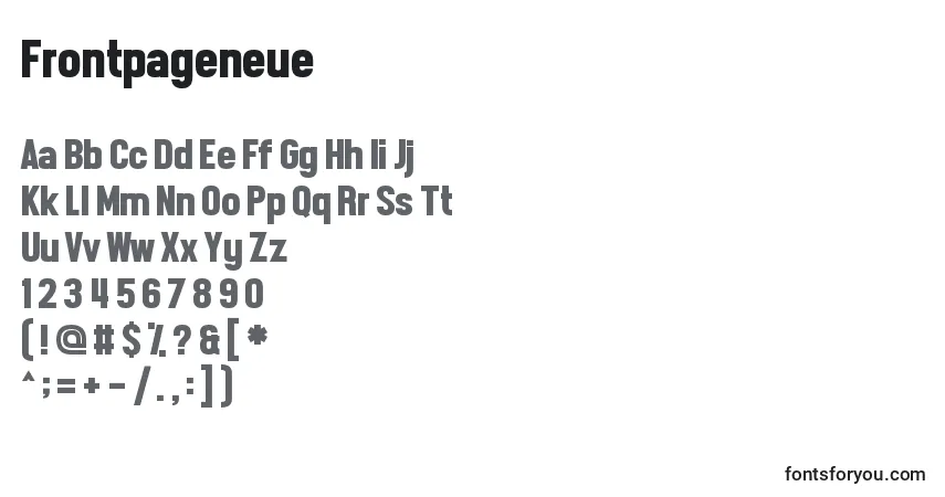 Czcionka Frontpageneue – alfabet, cyfry, specjalne znaki