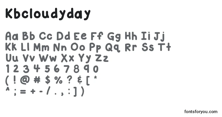 Czcionka Kbcloudyday – alfabet, cyfry, specjalne znaki