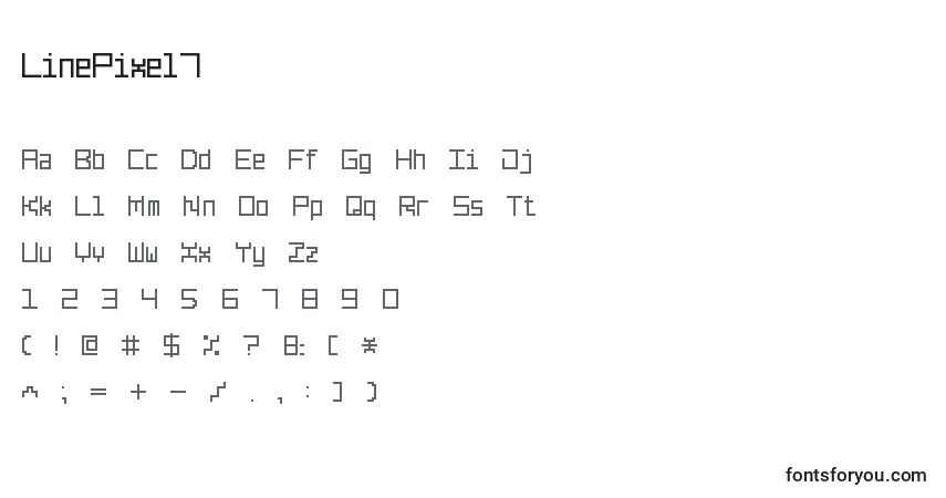 A fonte LinePixel7 – alfabeto, números, caracteres especiais