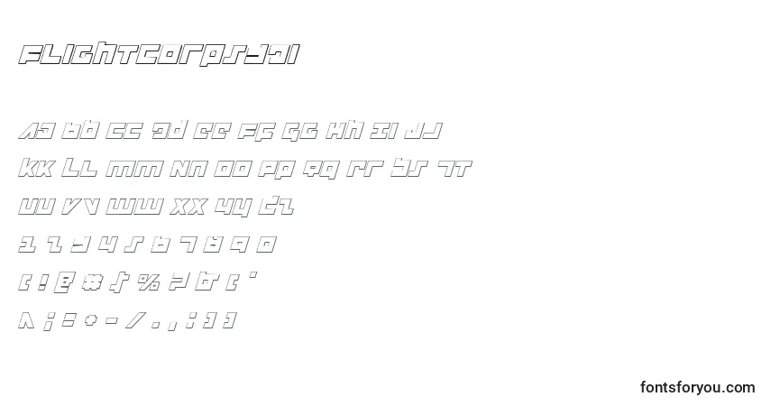 Schriftart Flightcorps3Di – Alphabet, Zahlen, spezielle Symbole