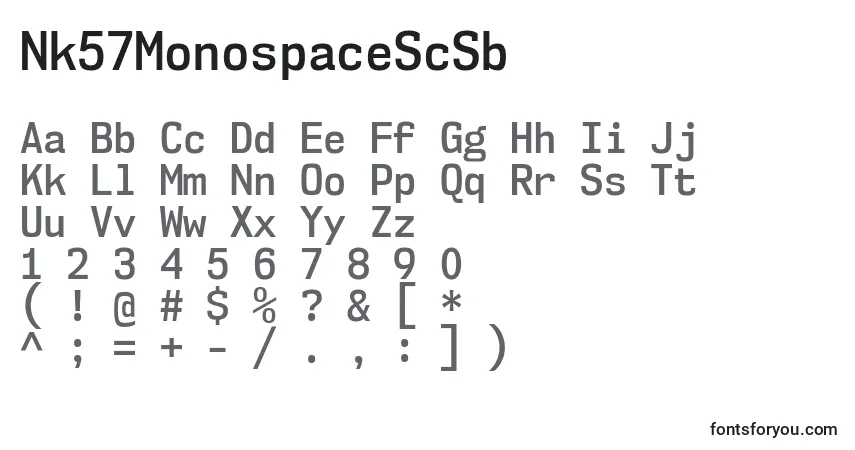 Czcionka Nk57MonospaceScSb – alfabet, cyfry, specjalne znaki
