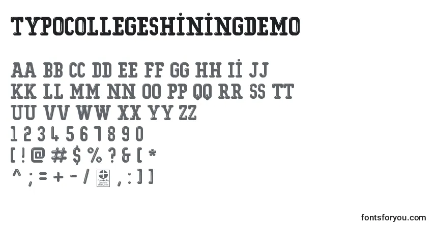 Шрифт TypoCollegeShiningDemo – алфавит, цифры, специальные символы