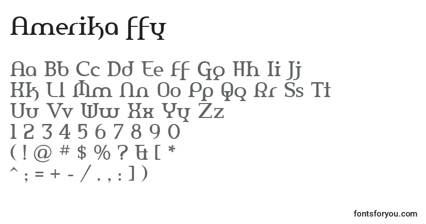 Schriftart Amerika ffy – Alphabet, Zahlen, spezielle Symbole
