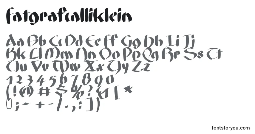 Czcionka Fatgrafcalliklein – alfabet, cyfry, specjalne znaki