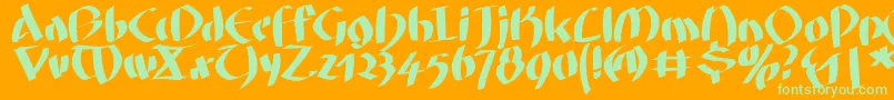 Fatgrafcalliklein-Schriftart – Grüne Schriften auf orangefarbenem Hintergrund