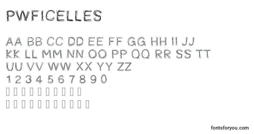 Schriftart Pwficelles – Alphabet, Zahlen, spezielle Symbole