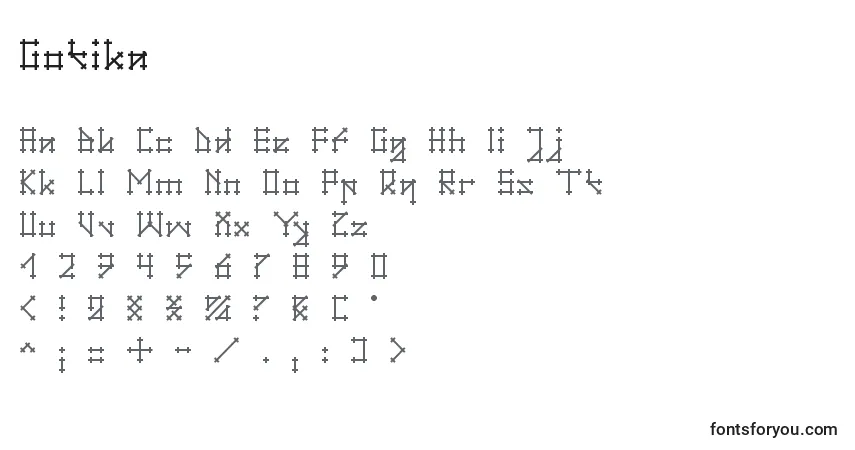 Schriftart Gotika – Alphabet, Zahlen, spezielle Symbole