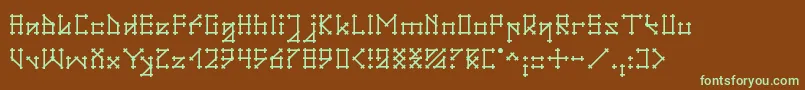 フォントGotika – 緑色の文字が茶色の背景にあります。