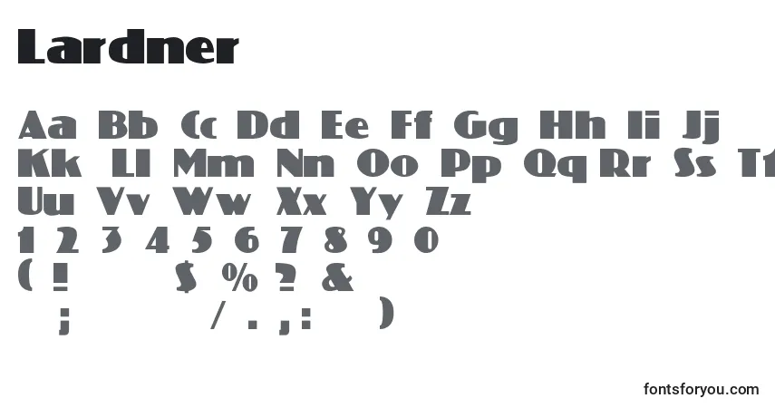A fonte Lardner – alfabeto, números, caracteres especiais
