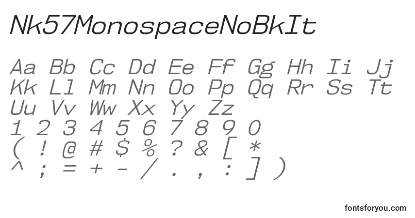 A fonte Nk57MonospaceNoBkIt – alfabeto, números, caracteres especiais