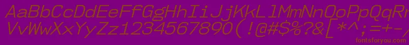 Fonte Nk57MonospaceNoBkIt – fontes marrons em um fundo roxo