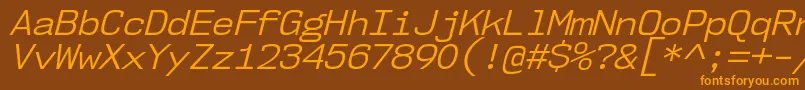 Fonte Nk57MonospaceNoBkIt – fontes laranjas em um fundo marrom