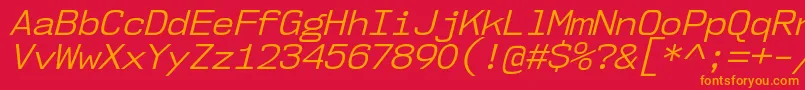 Nk57MonospaceNoBkIt-fontti – oranssit fontit punaisella taustalla