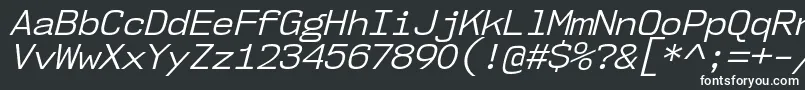 Nk57MonospaceNoBkIt-fontti – valkoiset fontit mustalla taustalla