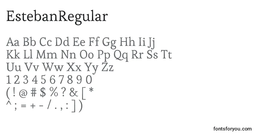 Schriftart EstebanRegular – Alphabet, Zahlen, spezielle Symbole