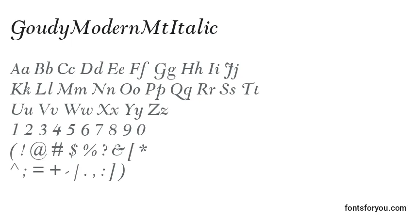 GoudyModernMtItalic-fontti – aakkoset, numerot, erikoismerkit
